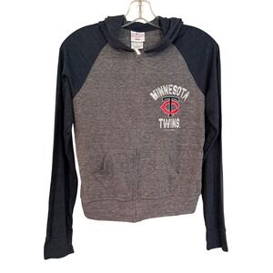 Majestic MLB Minnesota Twins Cropped Hoodie Sweatshirt Women's Medium‎ Gray Navy